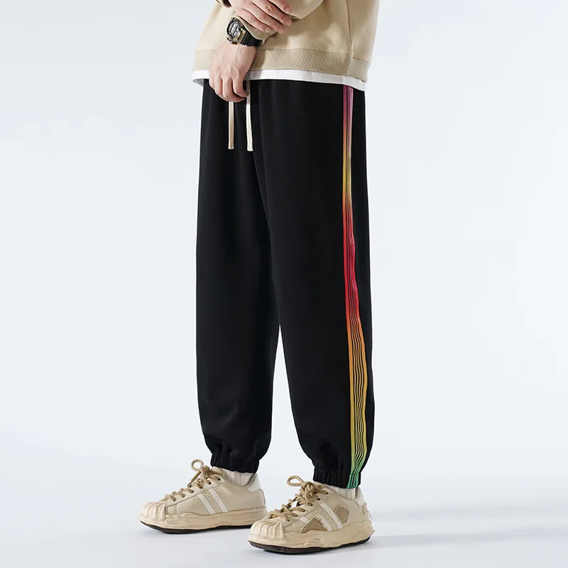 Striped sanitary pants sports casual pants simple and versatile drawstring leggings men clothing