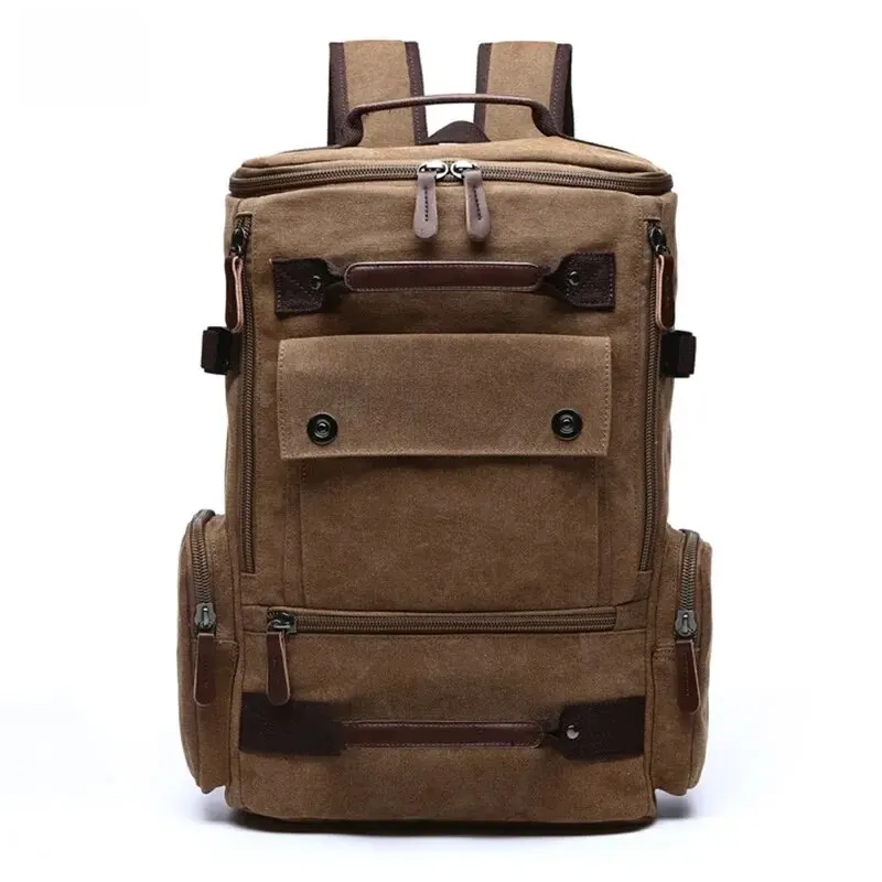  Vintage Workwear Canvas Backpack Men's Business Travel Computer Bag Large Capacity Climbing Bag Simple Design 