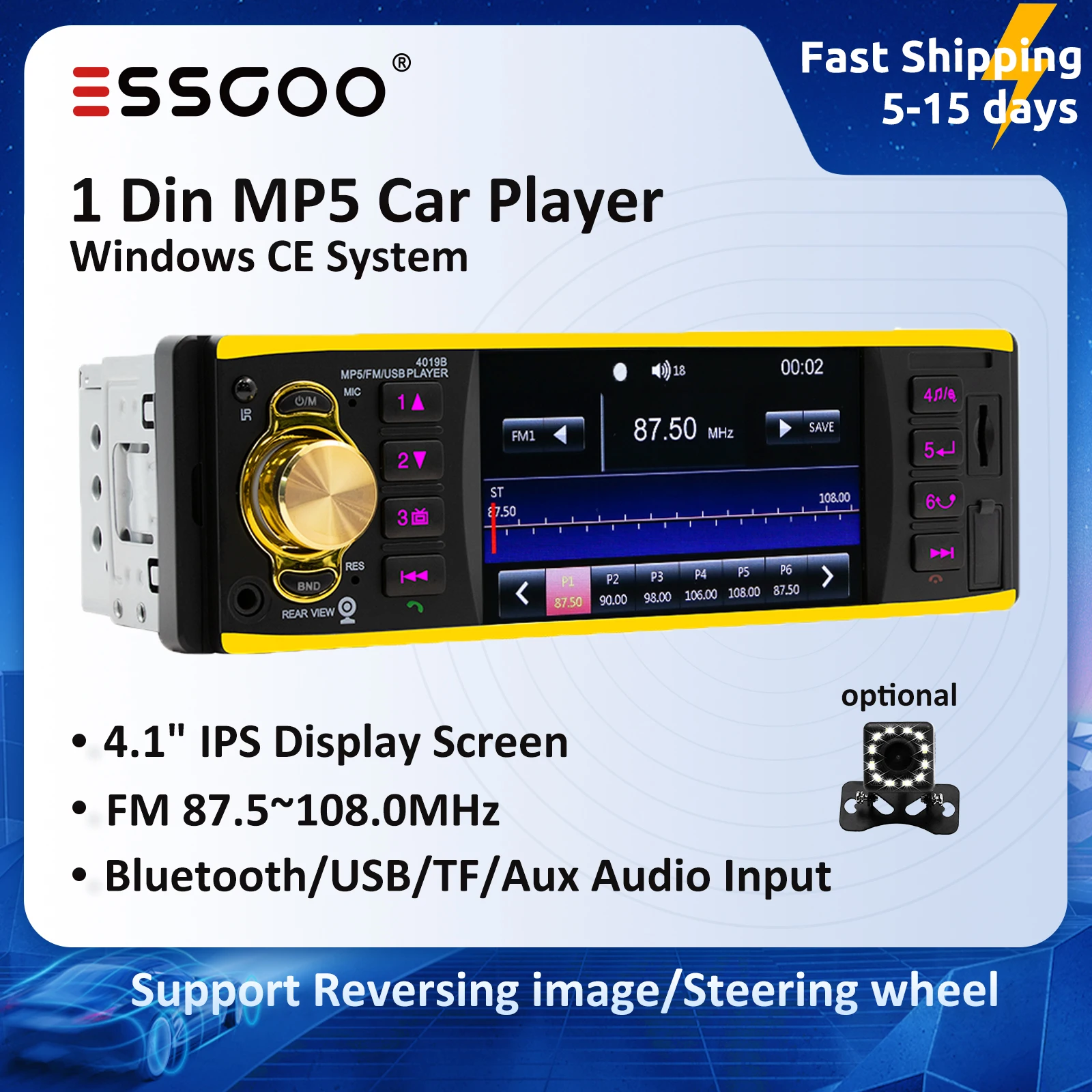Автомагнитола ESSGOO, 1 Din, MP5 плеер, 4,1 дюйма, IPS экран, Авторадио, Bluetooth 5,0, автомобильная аудиосистема, стерео, FM, TF, AUX, Цветной Автомобильный мультимедийный плеер