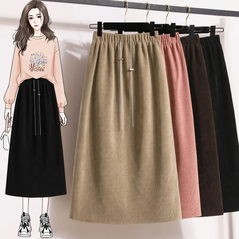 

Autumn New Casual Fashion Light Luxury Design Solid Women Skirt High End Hepburn Style High Waist Long Midi Skirt