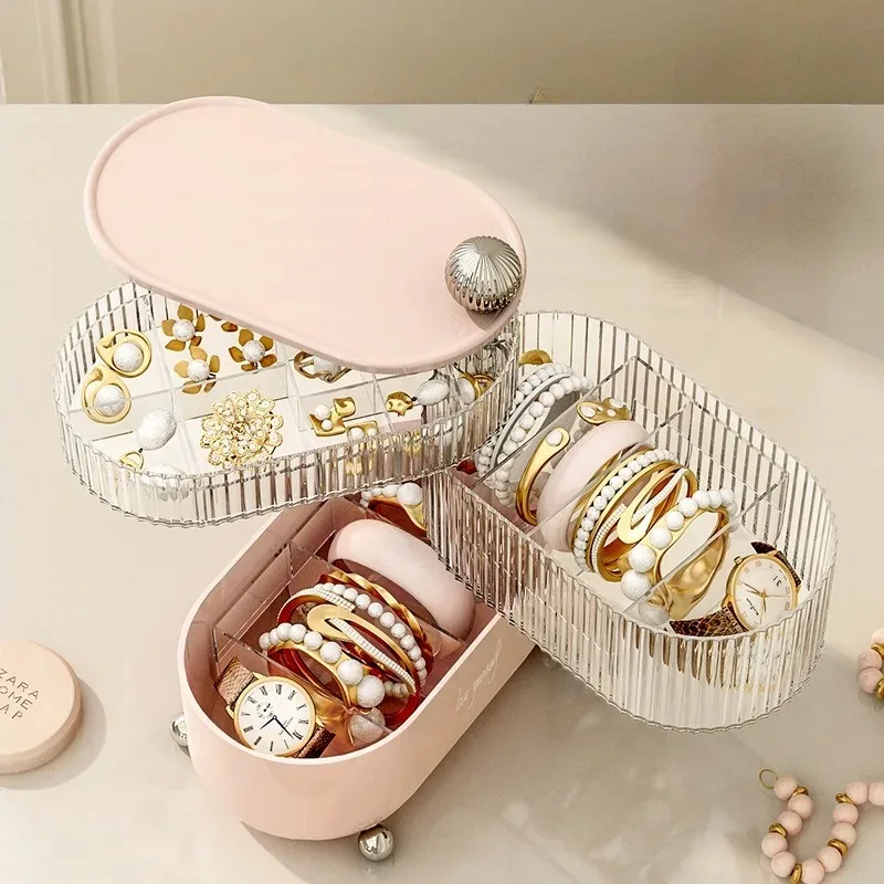 Light Luxury Lipstick Jewelry Dressing Table Storage Rack Jewelry Rotary Table Storage Box Dust Proof Multi Layer Transparent 3