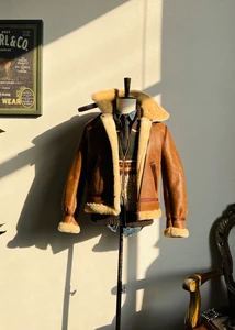 Tailor Brando Türkiye Lamb Wool Washed and Worn B3 Fur One Man's Short Bomber Pilot Jacket