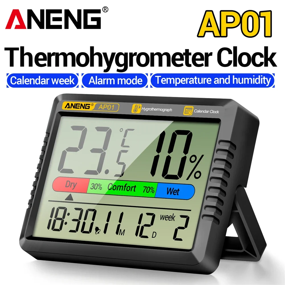 ANENG AP01 Thermohygrometer Electronic Clock Multiscene Measurement High Definition Screen Digital Air Thermometer Hygrometer