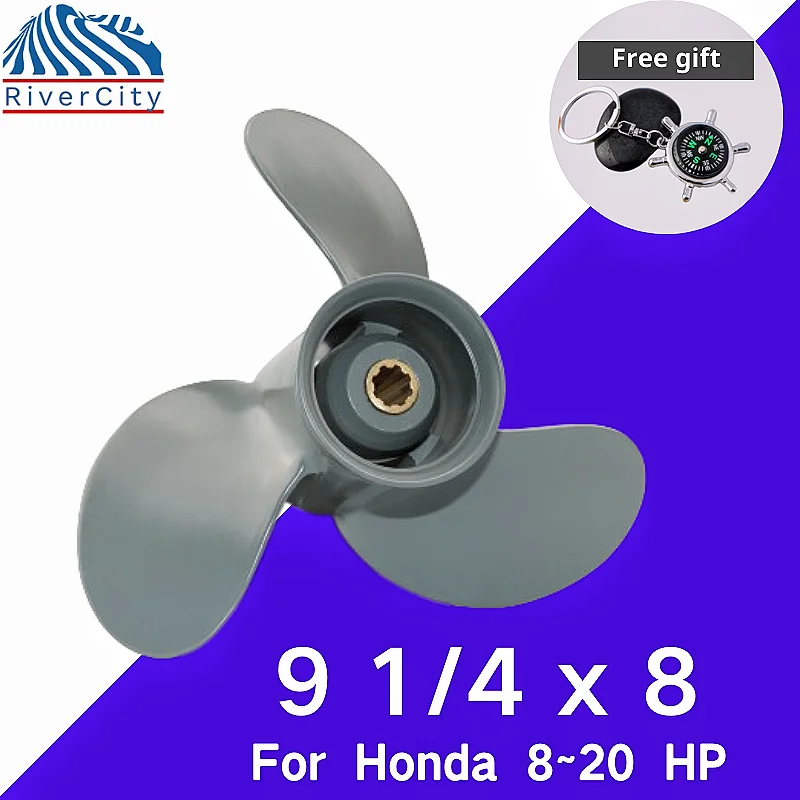 Boat Propeller 9 1/4x8 For Honda 8HP 9.9HP 15HP 20HP Outboard Screw Boat Motor Aluminum Alloy Propeller 3 Blade 8 Spline 19210 zv4 013 water pump impeller for honda 4 stroke 9 9hp bf9 9a 15hp bf15a outboard motor 18 3246 500328 9 45101