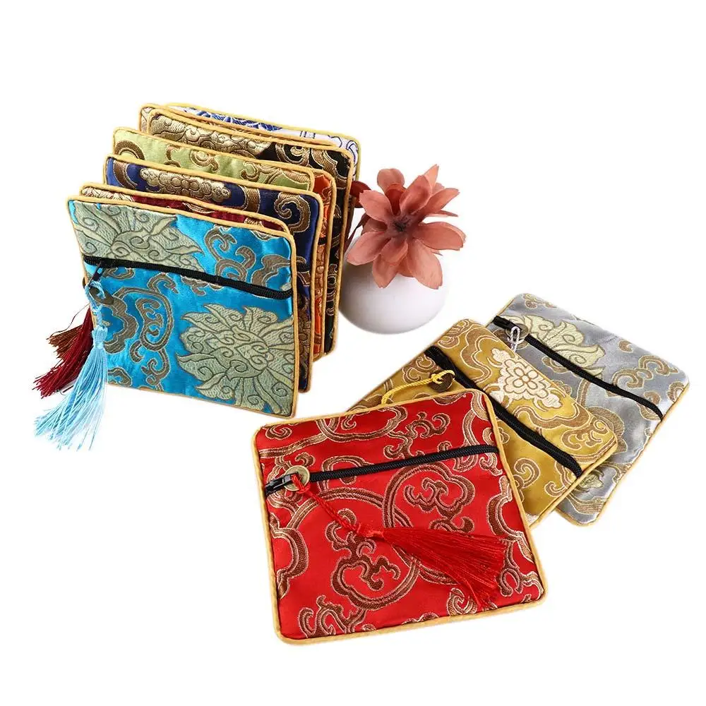 Pouch Embroidery Flower Pattern Zipper Bag Brocade Pouch Jewelry Storage Bag Silk Jewelry Organizer Chinese Style Coin Purse
