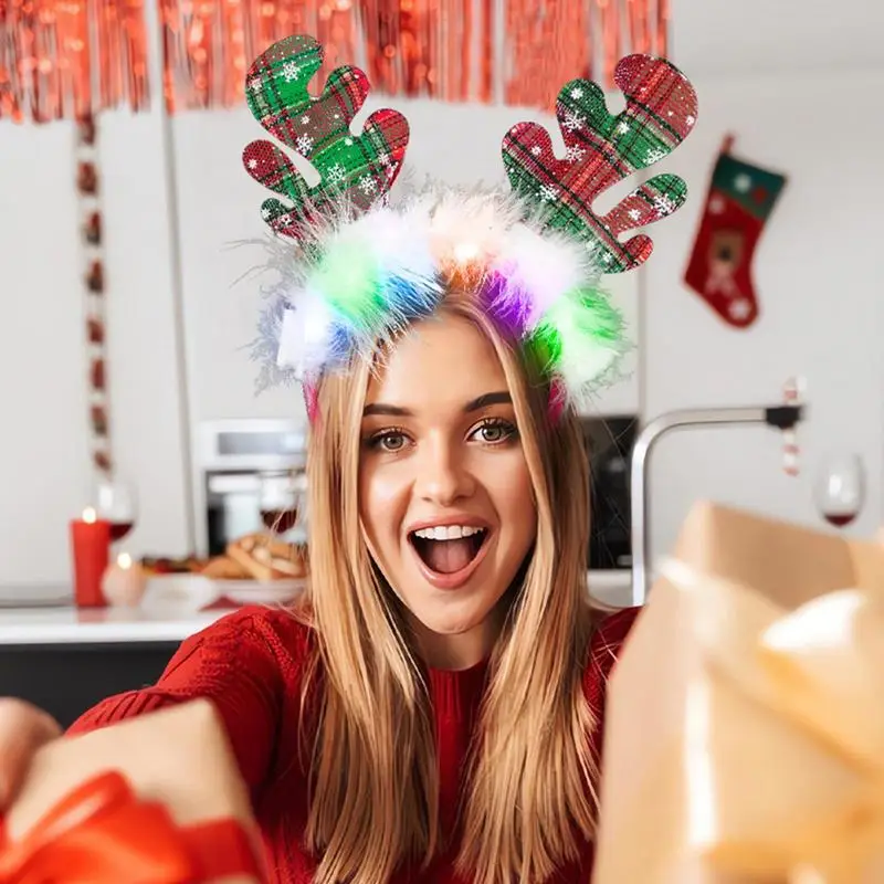 LED Christmas Antler Headband Reindeer Light Up Headband Luminous Hair Hoop Children Party Costume Cute Xmas Decoration