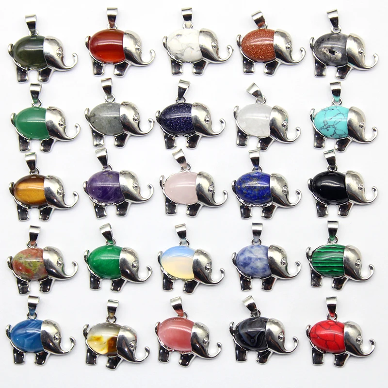 10pcs Natural Crystal Stone Pendants Necklaces Elephant Animal Reiki Jewelry for Women Girls Lovely Small Pendant Diy earrings 1