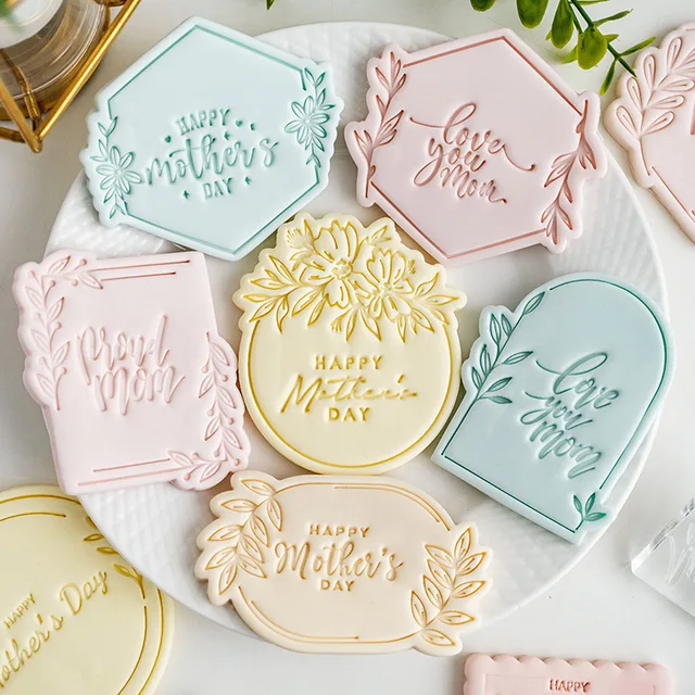 Happy Mother's Day Cookie Cutter Leaf Pattern Fondant Biscuit Mold Love Mom Party Cookie Embossing Mould Dessert Baking Tool