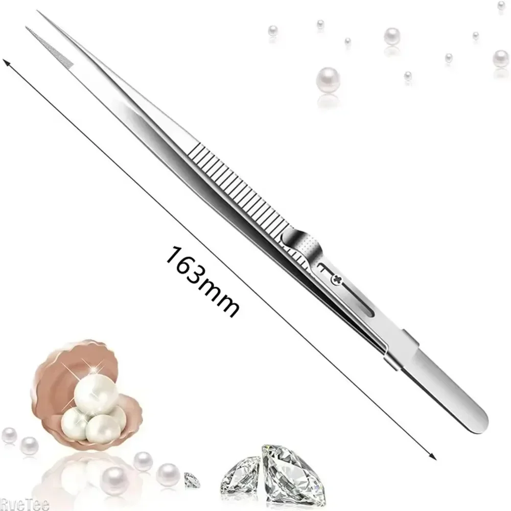 Tweezers Adjustable Stainless Steel Diamond Jewelry Clips Slide Lock Antistatic Tweezer Tool for Electronic Hand Tools with precision tweezers,tweezer tool,esd anti static tweezers