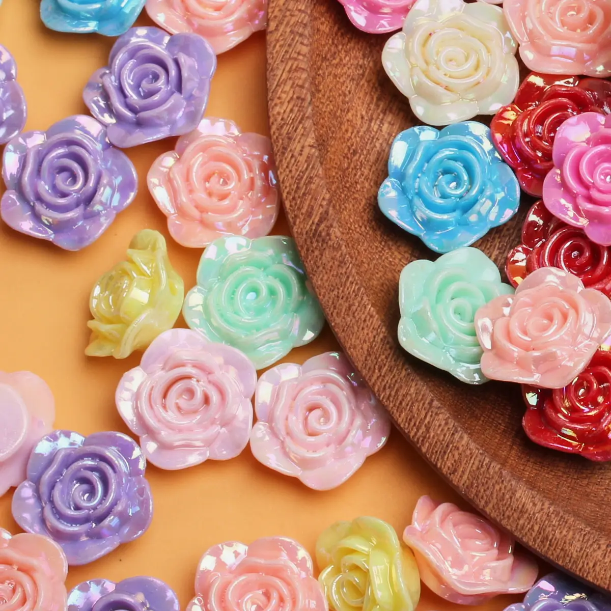 500g/pack Acrylic 19.2mm Solid Color Flat Bottom Perforated Rose Flower Beads DIY Jewelry Accessories Wholesale