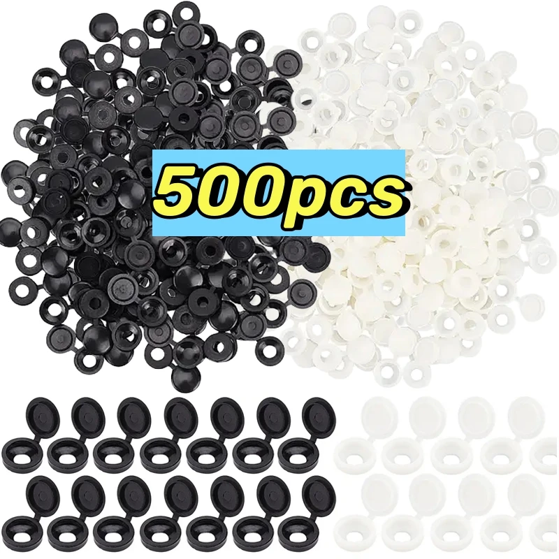 

500pcs Hinged Plastic Screw Cap Cover Fold Snap Protective Cap Button Nuts Bolts Fixing Caps For Furniture Decorative Hardware