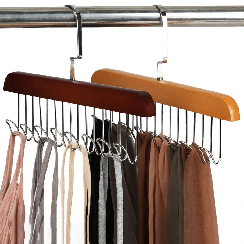 Multifunctional Clothes Hanger with 8 Hooks Space Saving Wooden Rack Closet  Organizer for Belts Tank Top Bras Tie Jeans Trousers - AliExpress