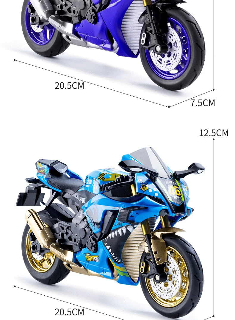 1:10 Ducati V4S BMW S1000RR Kawasaki H2R Druckguss Motorrad Modell Fahrzeug Sammlung Sound und Licht Off Road Autocycle Spielzeug – Detail 26