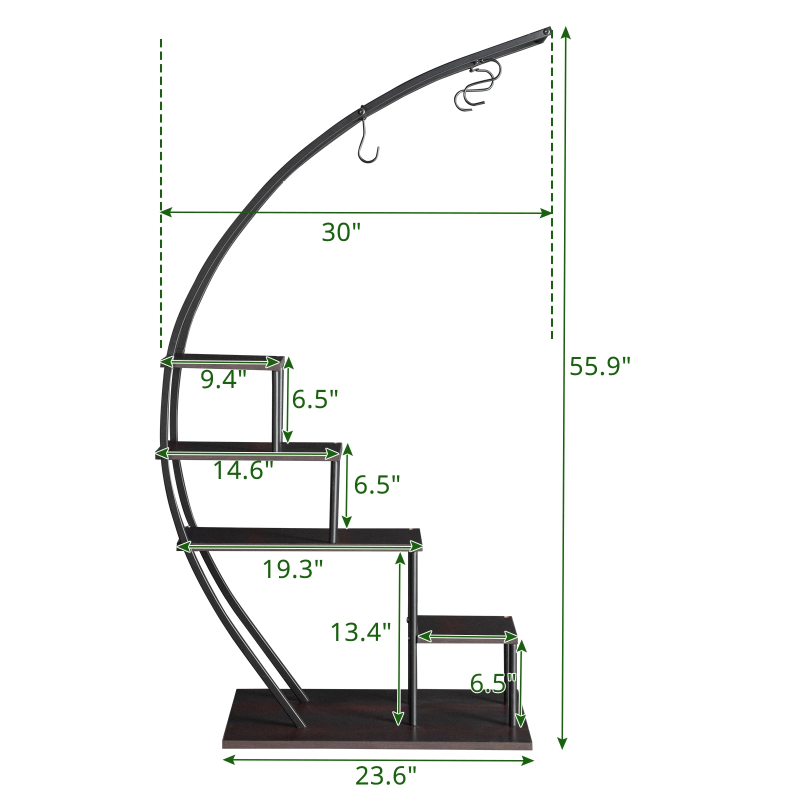 Artisasset 2pcs 5 Layers Semicircle Iron Wood Suitable For Garden Balcony Patio Lawn Home Decoration Plant Stand Flower Pot Stan