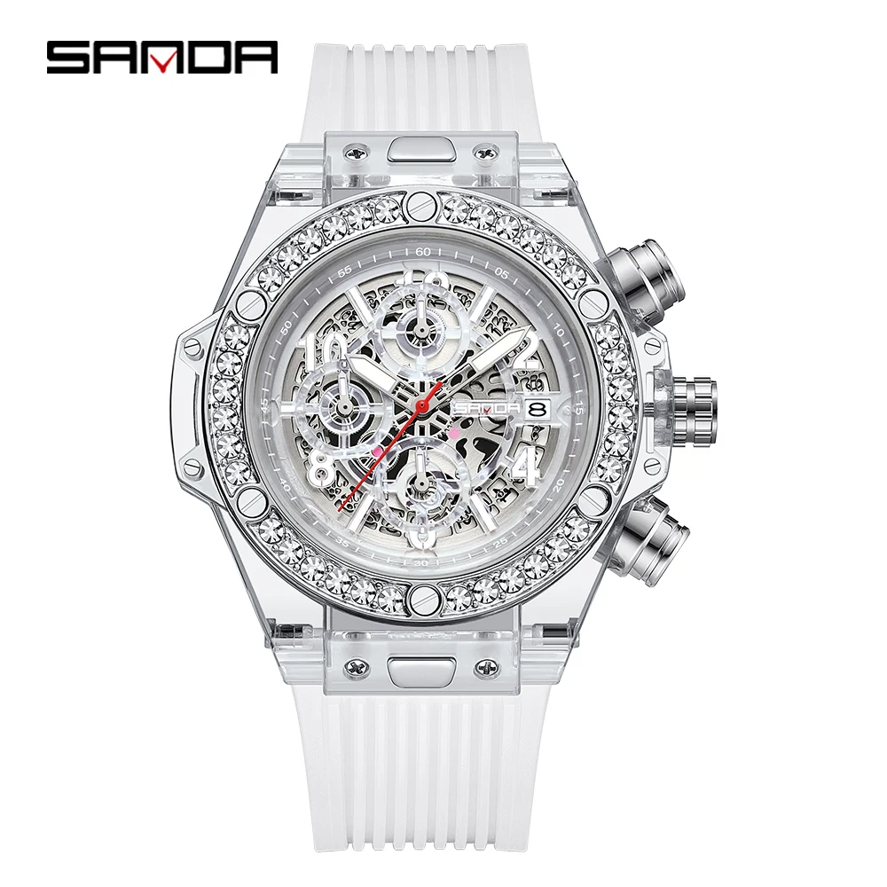 

SANDA 7040 Cool Fashion Quartz Wristwatch Waterproof Round Dial Transparent Shell Design Date Luminous Pointer Men Watch