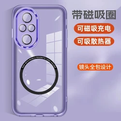 Magnetic Soft Silicone Clear Phone Case with Camera Protection and MagSafe Compatibility for Honor 90 Lite (Purple Transparent)