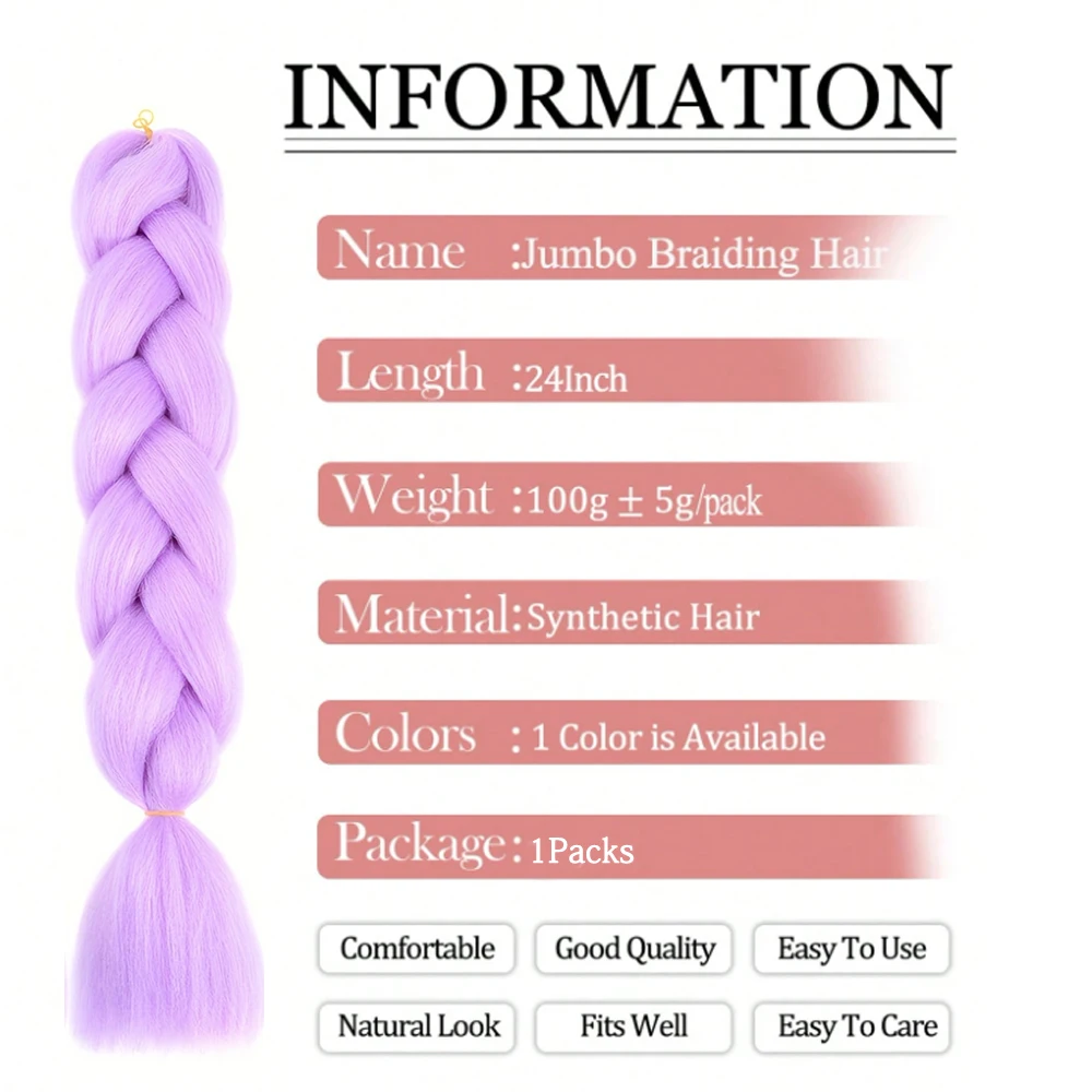 Jumbo Braiding Hair Pre-stretched Purple Hair Extensions Crochet Braids Synthetic DIY Pink Purple Jumbo Ponytail Braid