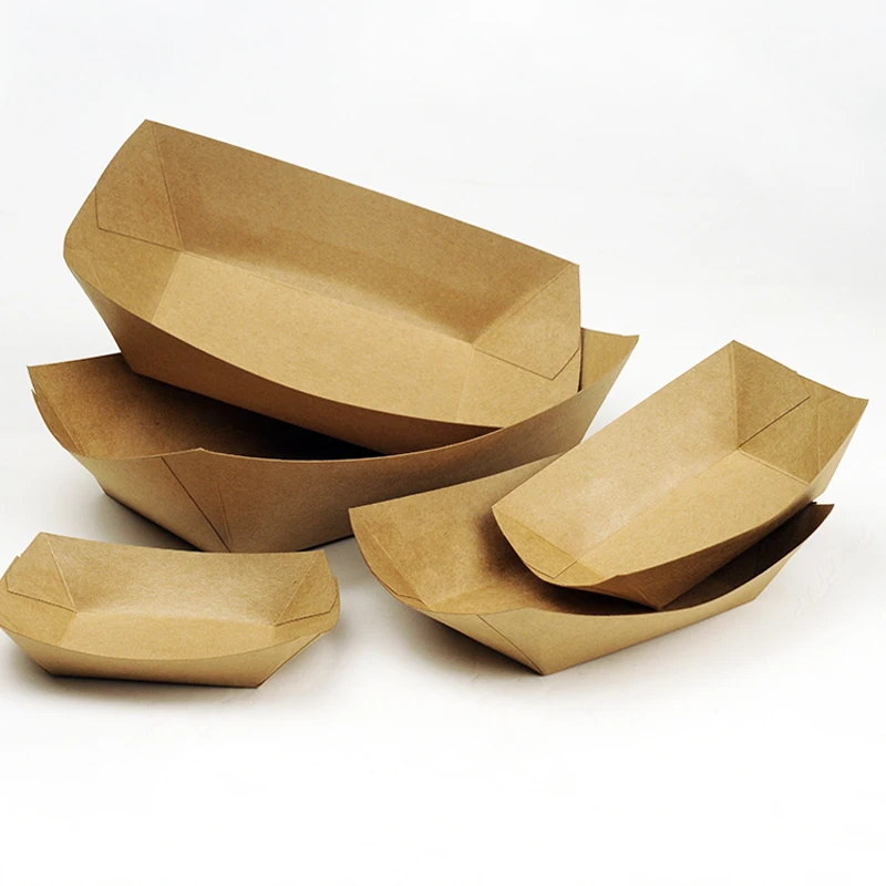 Kraft Paper Boat Tray Biodegradable Multi Size Serving Food Safe Fries Rice Deli