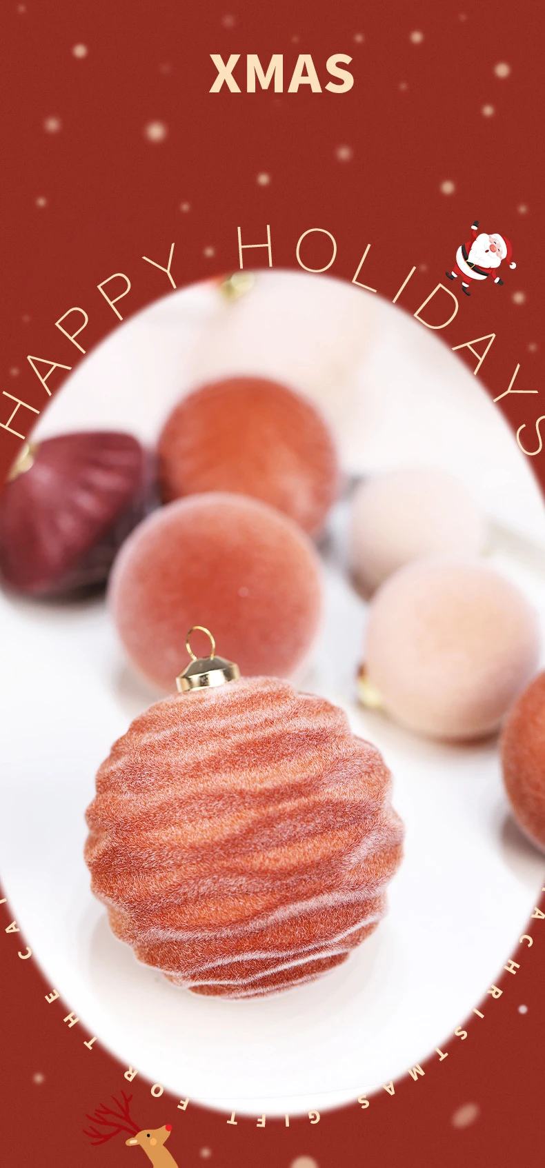 Weihnachtsbaumkugeln, Ornamente, beflockte Weihnachtskugeln, Set, bunte Weihnachtsdekoration, Anhänger, Kugel für Weihnachten, Familienfeier – Detail 1