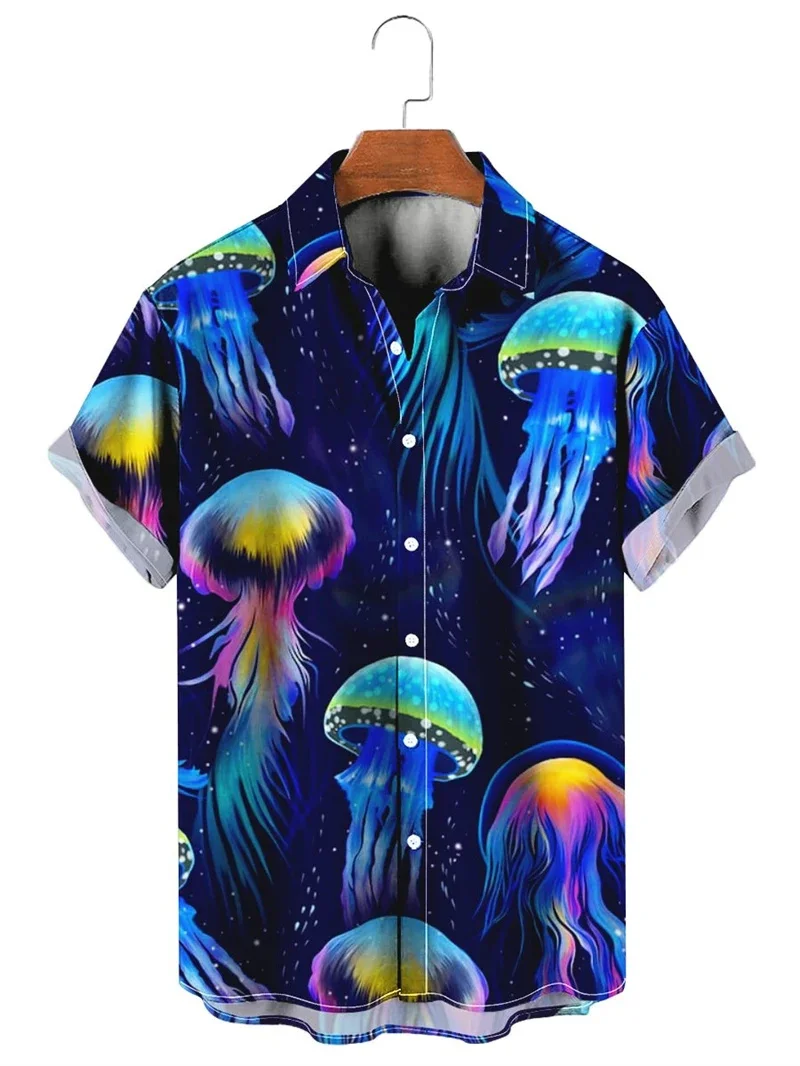thumbnail image 1 of Camisas nuevas para hombre, camisa hawaiana de manga corta con estampado de medusas para hombre, camisetas para hombre con estampado 3D, ropa transpirable para vacaciones de verano para hombre, 1 of 5