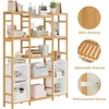 Bamboo Shelf Bookcase, Triple Wide Bookshelf with 4 Cubes & 9 Shelves, Large Bookshelf with Storage, Plant Shelf Bathroom Shelf 5