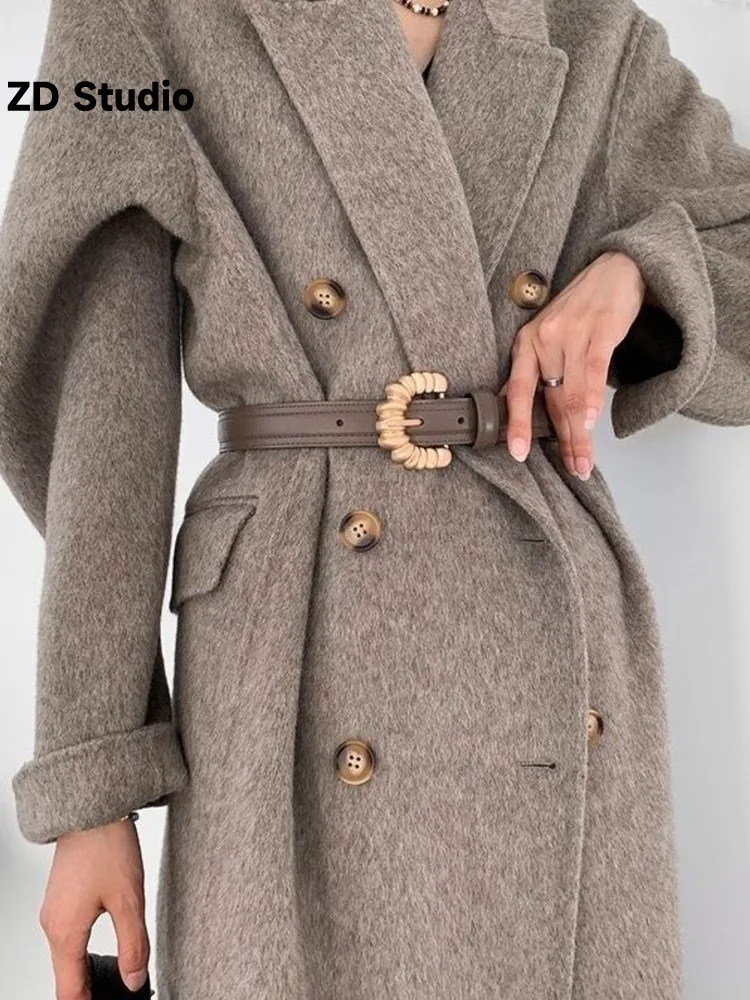 

[ZD Studio] Wool Double Sided Cashmere Women's 2022 Winter New Korean Version Loose Long Coat Woolen Coat