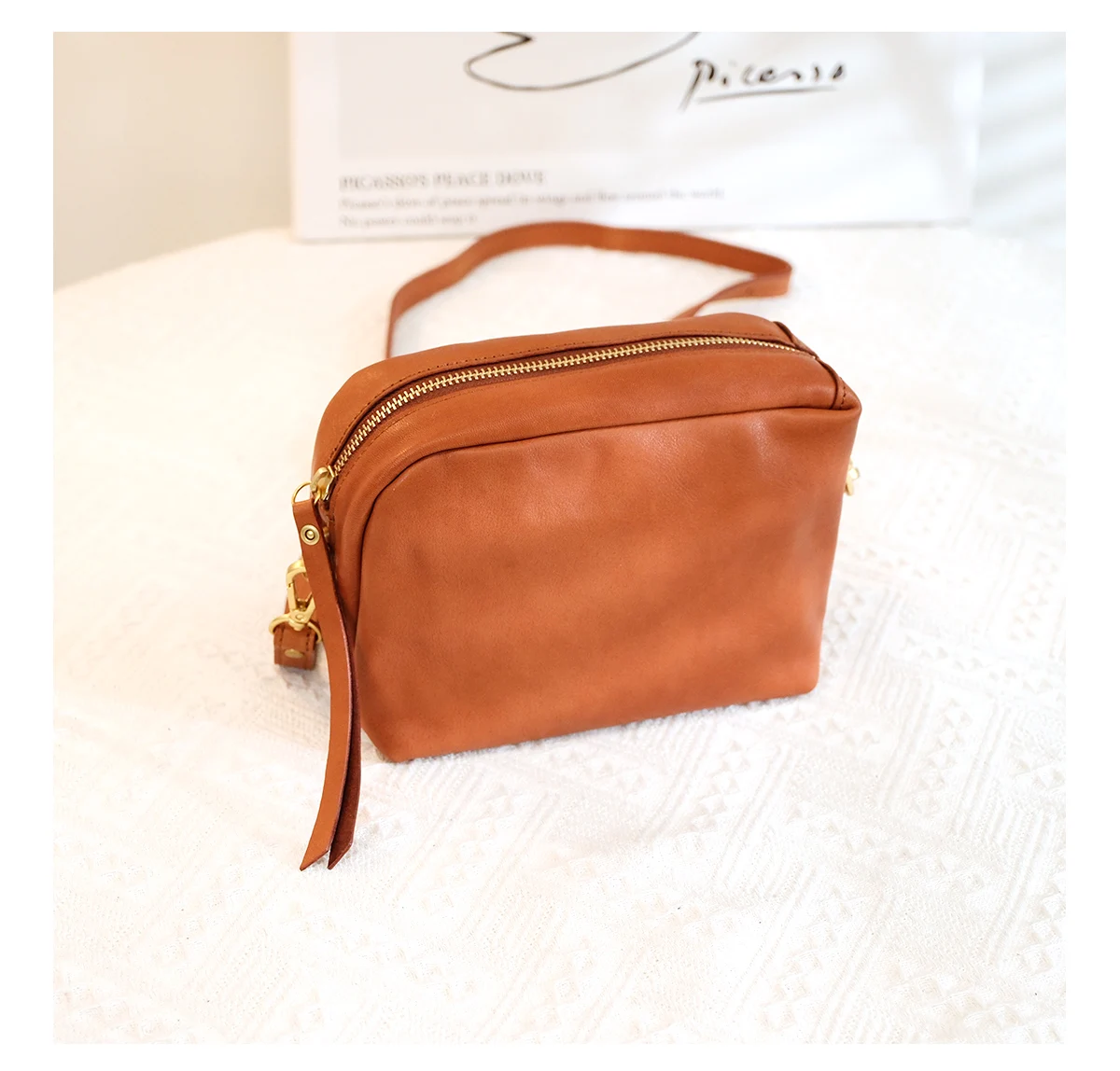 Einfacher Vintage-Organizer, handgefertigt, weiches echtes Leder, Damen-Umhängetasche, Party im Freien, luxuriöses Rindsleder, kleine Umhängetasche – Detail 9