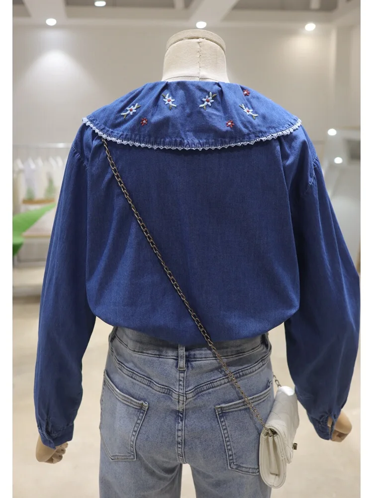 Fashion Exquisite Embroidery 2024 Spring Women Shirts Loose Comfort Slim Cotton Long Sleeve Single-Breasted Flower Shirts