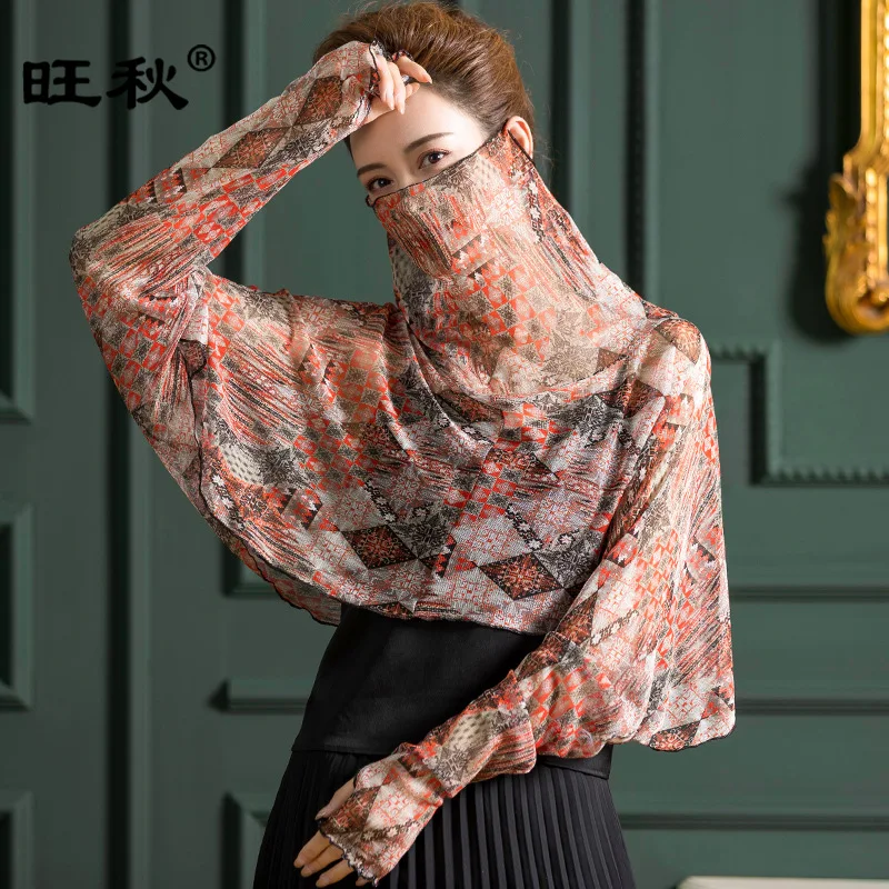 Fashion new mulberry silk mesh shawl women's driving sunshade sunscreen clothing mesh silk neck protection mask blouse thin