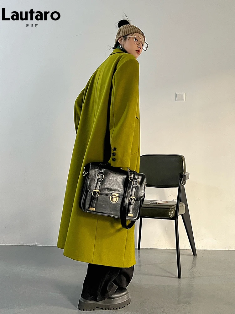 Lautaro Spring Autumn Long Green Oversized Trench Coat for Women