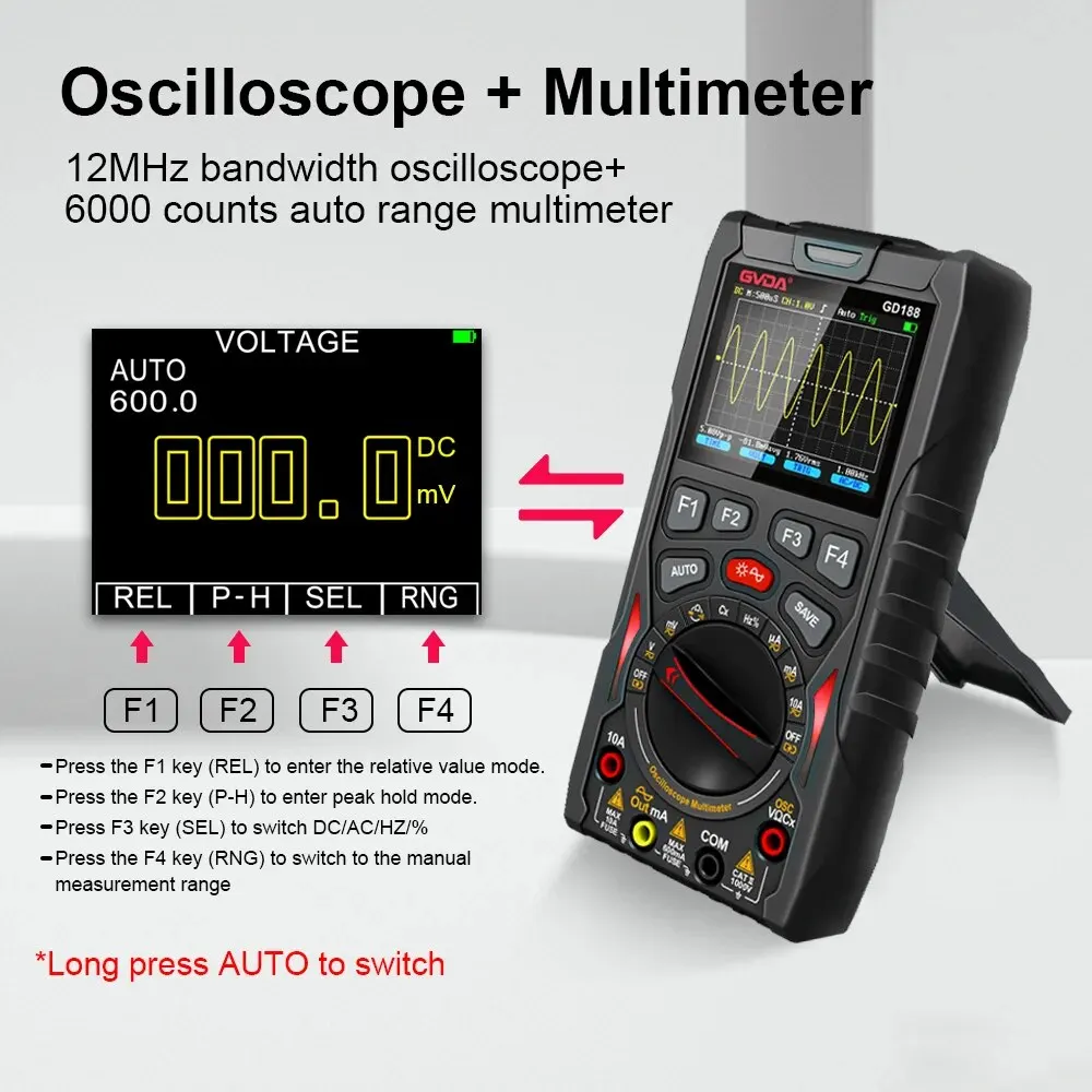 GVDA Digital Oscilloscope 50MS/s Sampling Rate 12MHz Analog Bandwidth Multimeter Tester Signal Generator With Waveform Storage 4