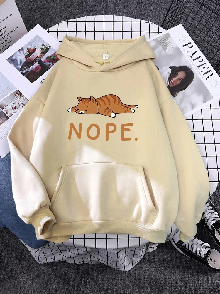 

Womans Hoodie Slping Cat Nope Print Sweatshirts Females Fashion Oversize Sweater Winter Concise Funny Animal Lady Long Slve