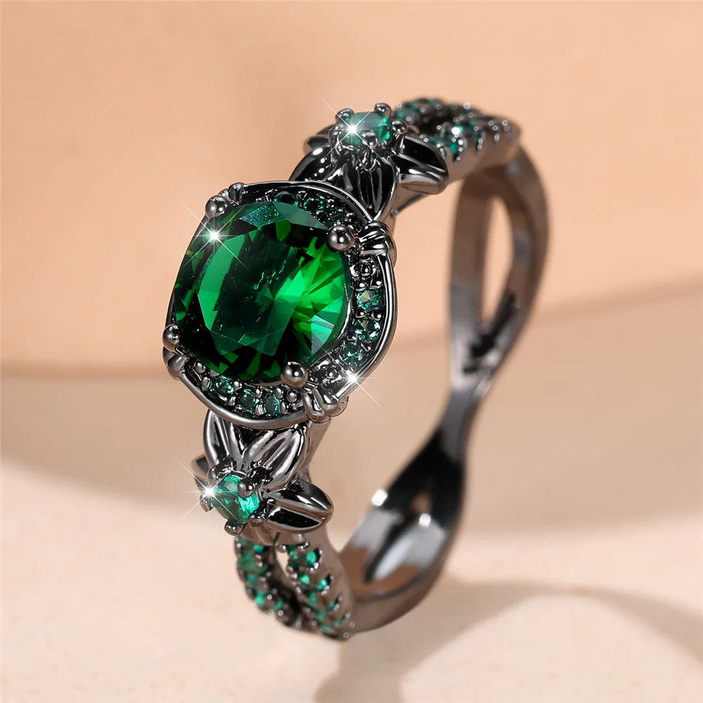 Wedding rings Trendy Green Zircon Flower Vintage Black Gold Color for Women Men Minimalist Jewelry