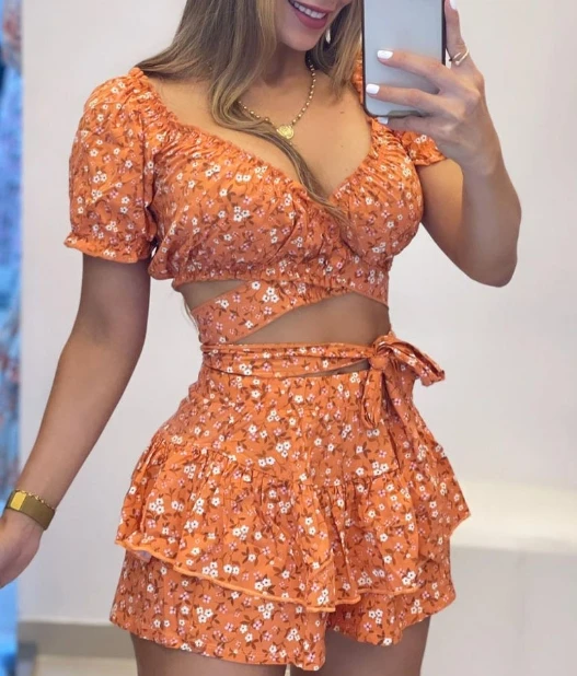 

Sexy Elegant Womens Two Piece Sets Outfit New Fashion 2024 Summer Casual Female Clothing Outfits Floral Sexy Jumpsuit Dress Set