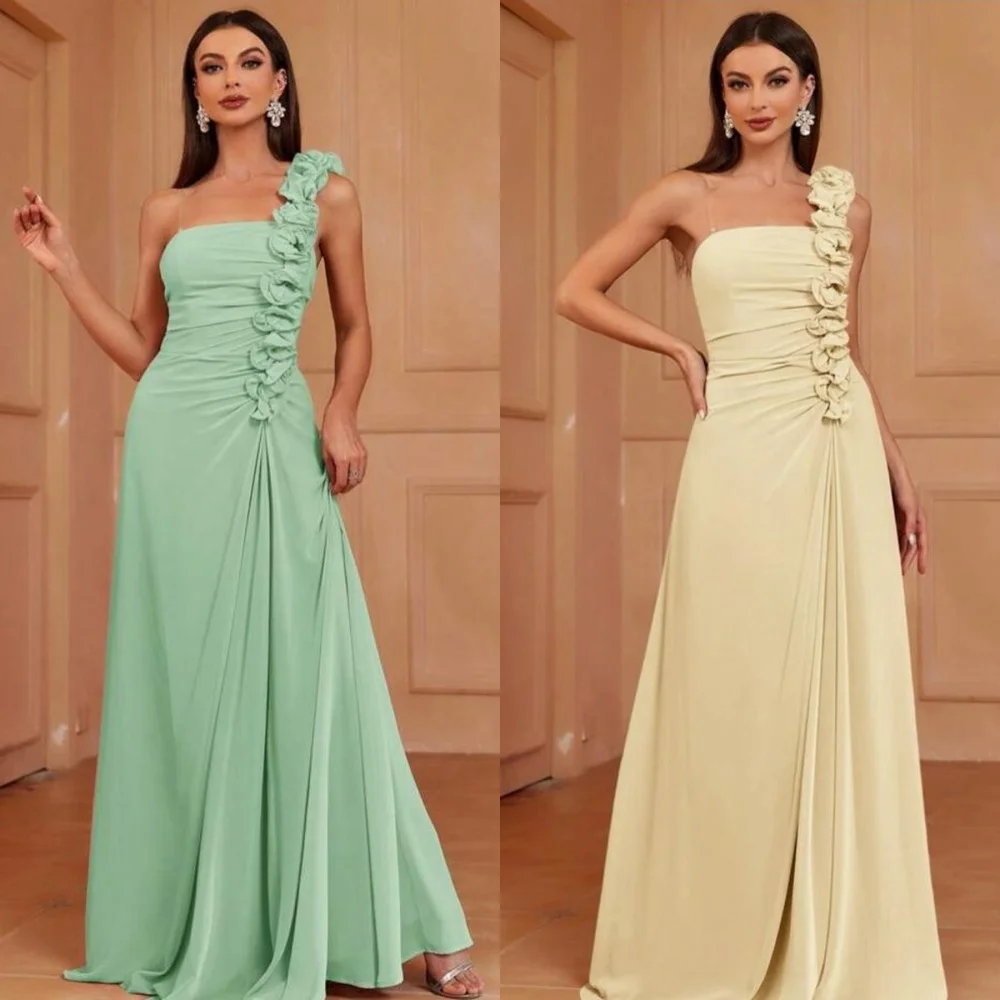 Chiffon Draped Pleat Ruched Cocktail Party A-line One-shoulder Bespoke Occasion Gown Long Dresses