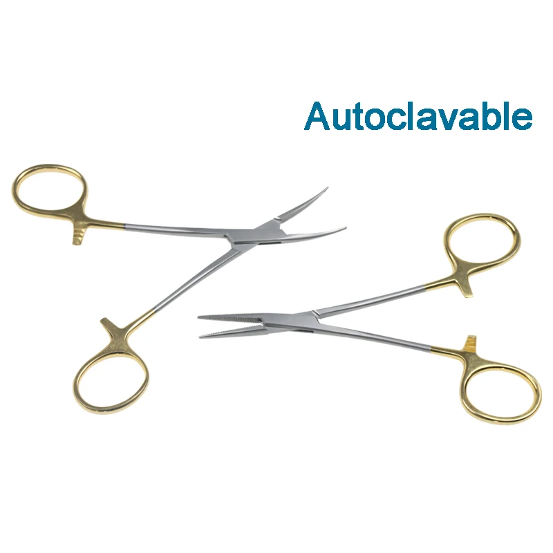 

Stainless Steel Hemostatic Forceps Gold Plated Handle Pliers Hemostat Locking Clamps 1pcs