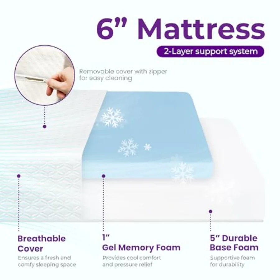 6 Inch Full Cooling Memory Mattress Medium Firm CertiPURUS Certified Foam Pressure Relief Cool Sleep MattressinaBox Comfort Sup