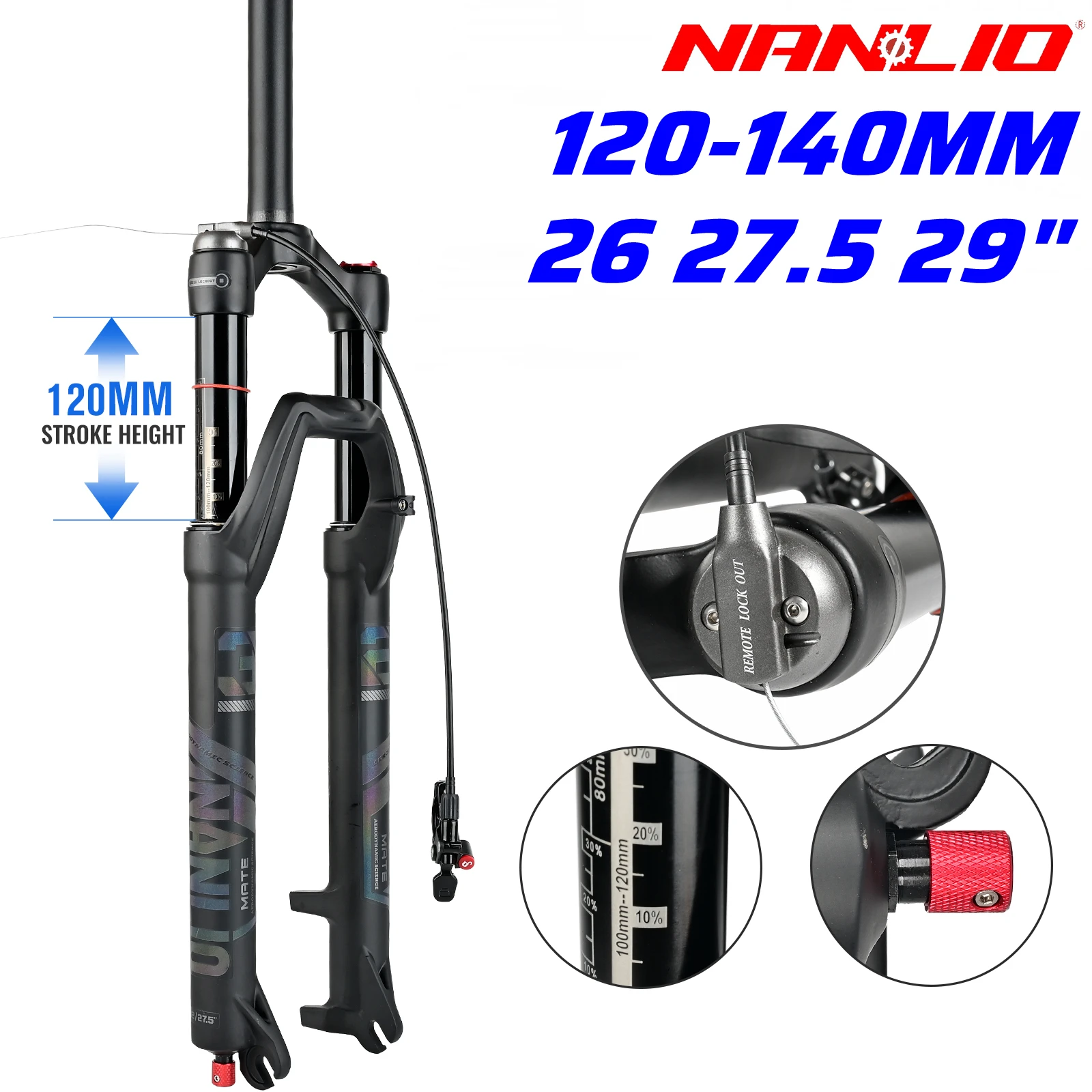 Bicycle Suspension Fork NanLio MATE 32MM Rebound Adjustment Mountain Bike Oil Air Forks 26/27.5/29 Inch 120/140MM Travel