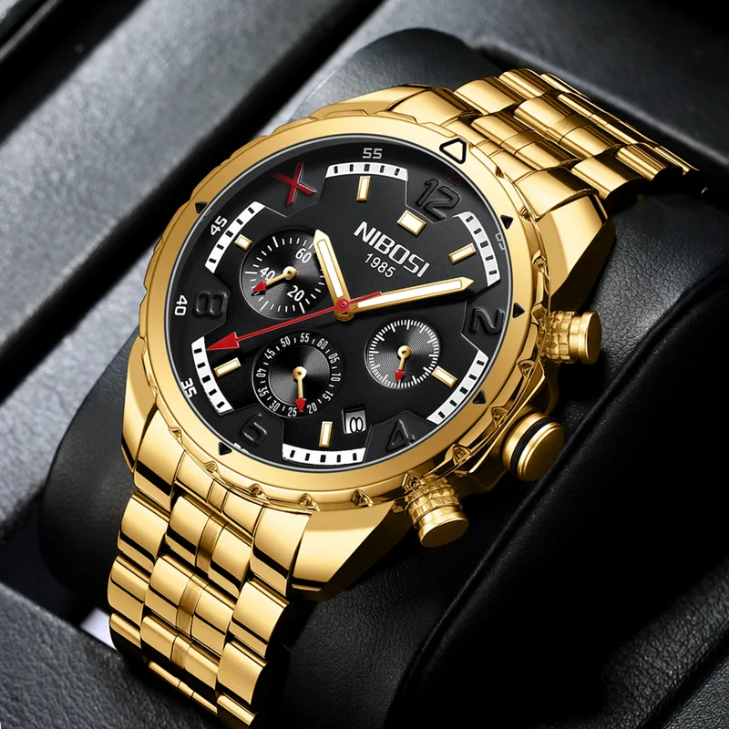 

NIBOSI Mens Watches Top Luxury Brand Steel Waterproof Sport Quartz Watch Men Fashion Date Clock Chronograph Relogio Masculino