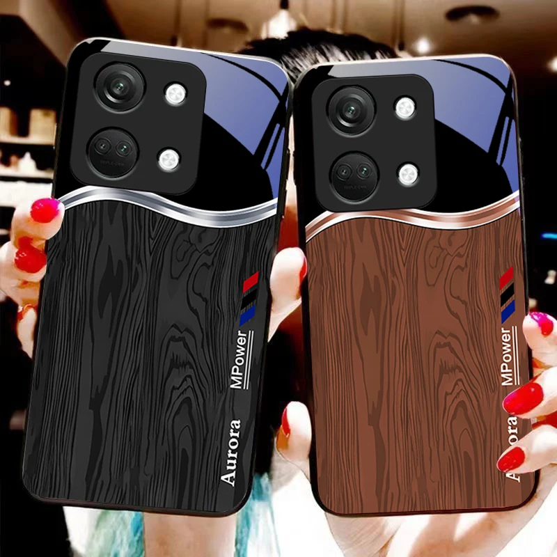 Advanced Wood Grain Tempered Glass Phone Case - Black, Hard Shell Design