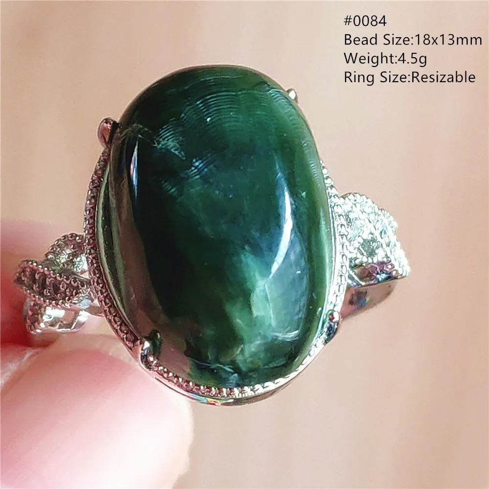 silver rings Natural Green Seraphinite Adjustable Size Ring Women Men Seraphinite Ring Clinochlore Oval Gemstone 925 Sterling Silver AAAAAA gucci ring