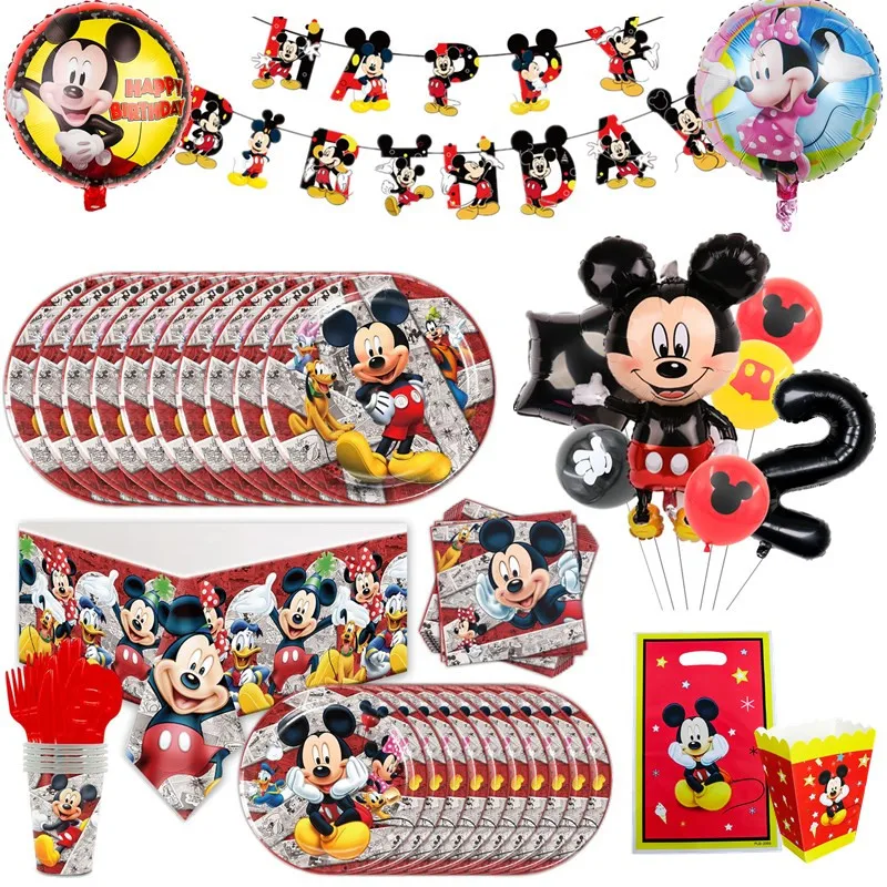 

Disney Mickey Mouse Kid Birthday Party Decoration Tablecloth Disposable Tableware Paper Plate Banner Baby Shower Party Supplies