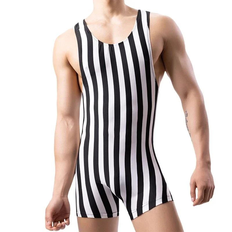 Men Underwear Mens Striped Bodysuits Undershirts Boxers Sleeveless Fitness Wrestling Singlet Slip Jumpsuits Leotard Seamless Rompers For Compression T Shirt