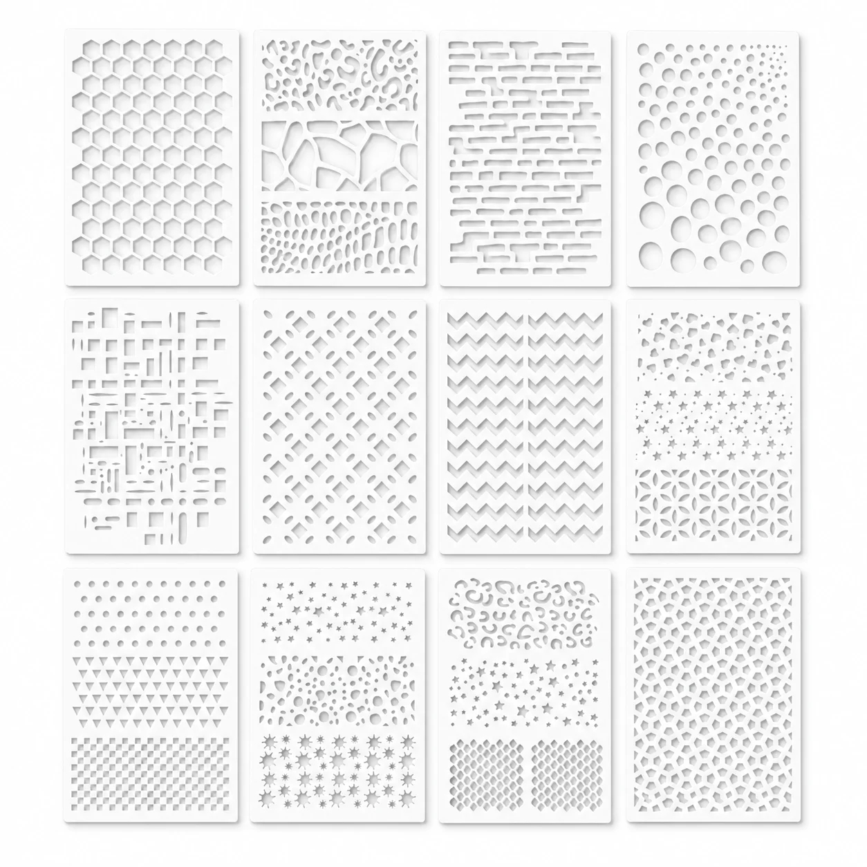 12PCS A4 기하학적 패턴 스텐실 8.3 x 11.7인치 플라스틱 페인팅 템플릿 (벽, 목재, 패브릭, 가구 DIY 공예용)
