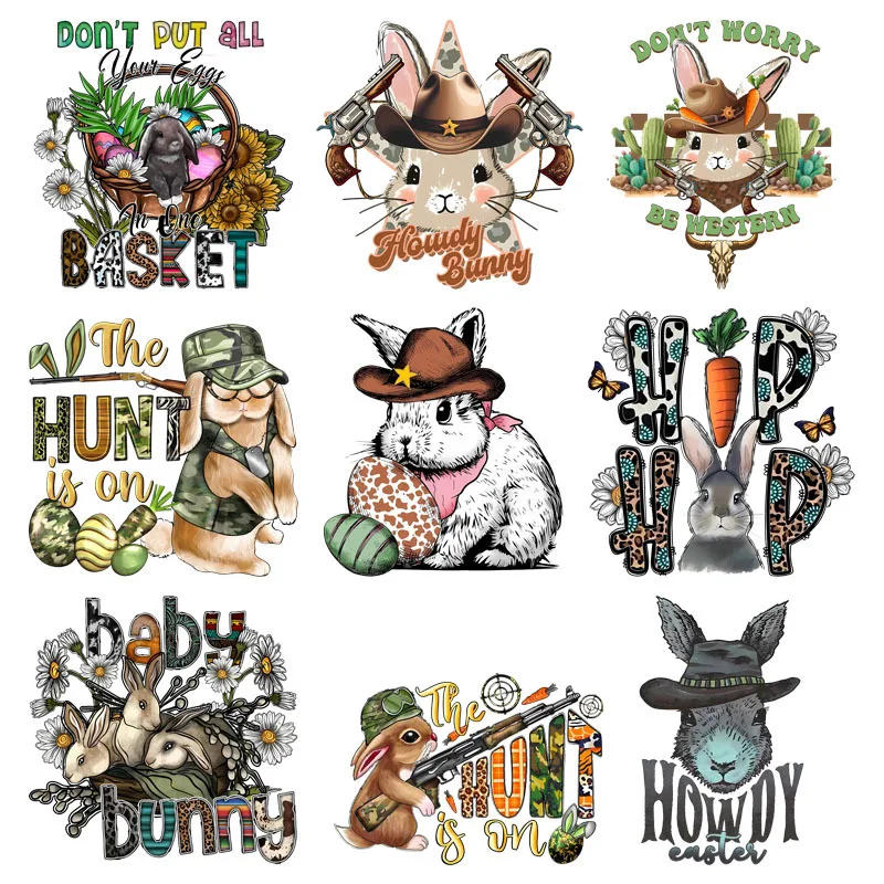 Cartoon Retro Rabbit HipHop Bunny DTF Heat Transfer Sticker Clothes ...