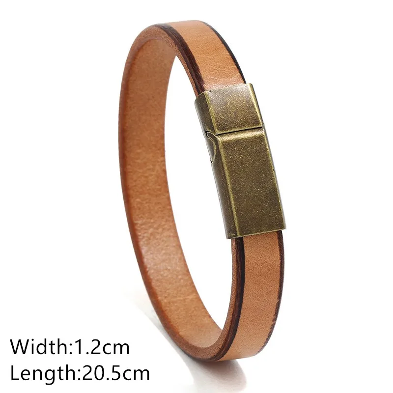 New Men Jewelry Punk Brown Braided Leather Bracelet for Men Stainless Steel Magnetic Clasp Fashion 20.5cm Bangles Gifts 5