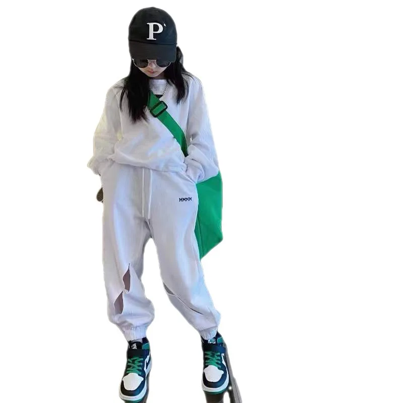 

Cool Girl Spring Clothing Set Black White Color Two Piece Sweatshirt and Sweatpants Set For Teens Child Causal Streetwear Outfit