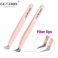 GEMERRY 1 PC Eyelash Tweezers With Fiber Tips Pink Professional Steel High Precision for Volume Fans Lashes Extensions Makeup 1