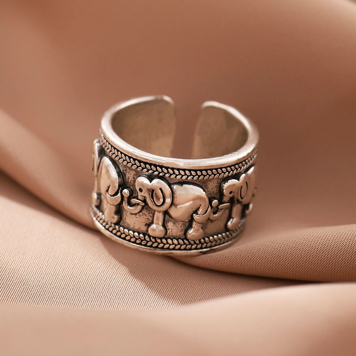 925 Sterling Silver Jewelry Personality Ethnic Style Elephant Group Opening Rings R140 silver rings silver ring