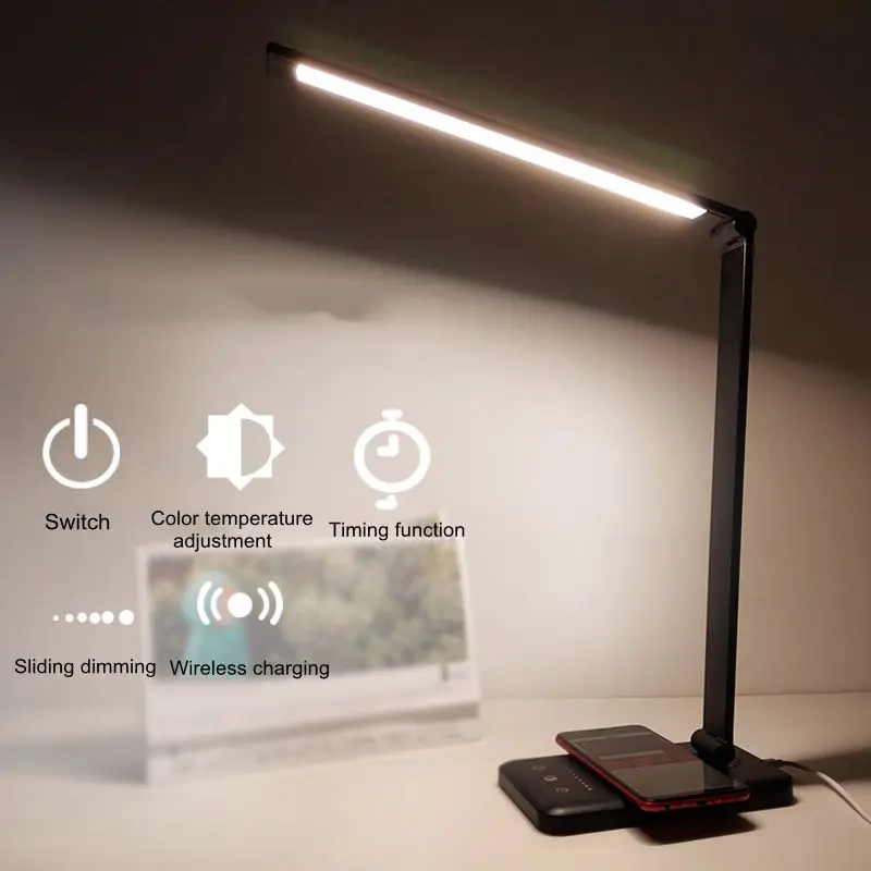 

Folding Table Lamp LED Read Desk Lamp Eye-Protection QI Wireless Charging for Mobile Phone 5-Level Brightness&Color Table Night